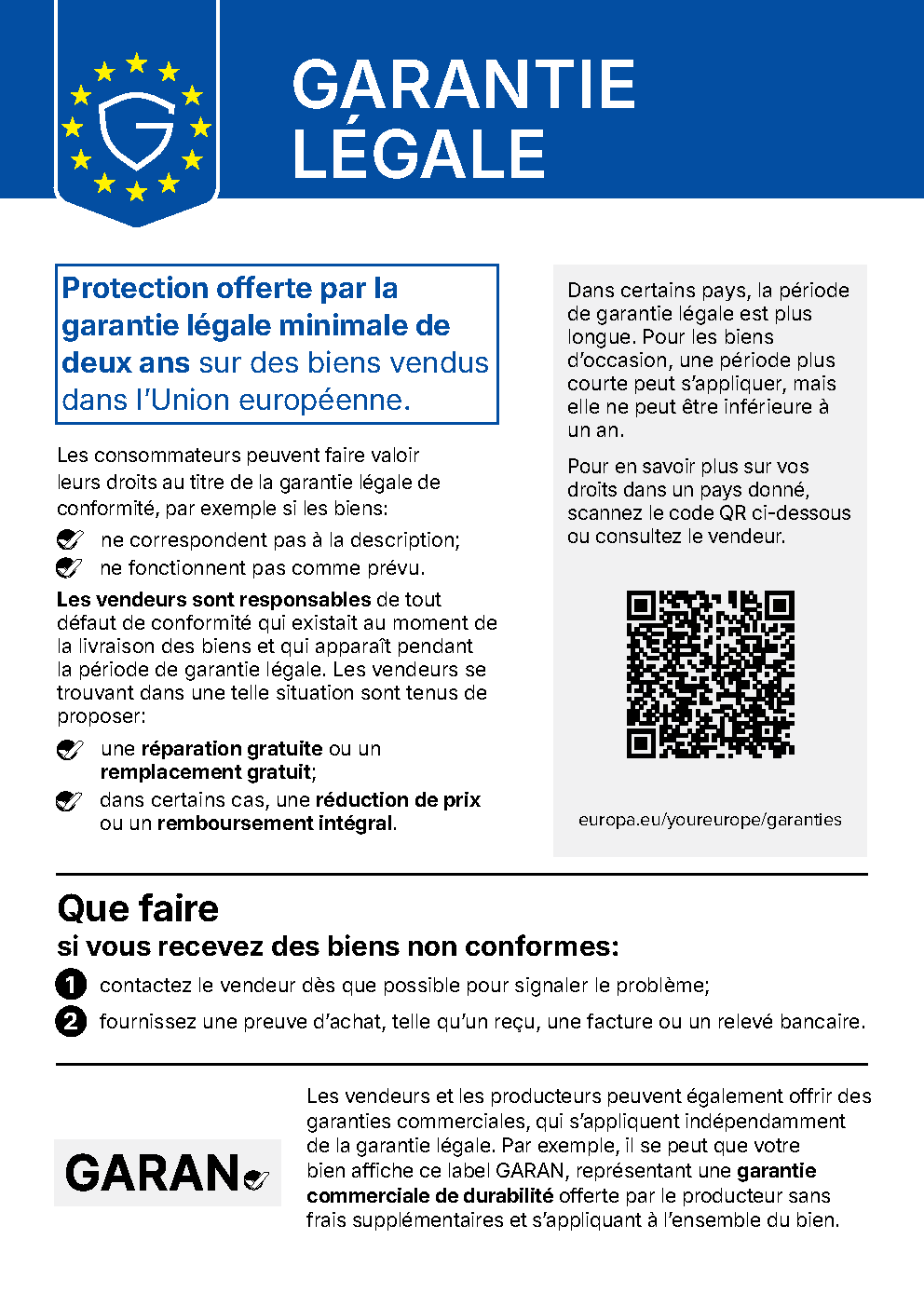 Avis sur la garantie légale harmonisée de l’UE