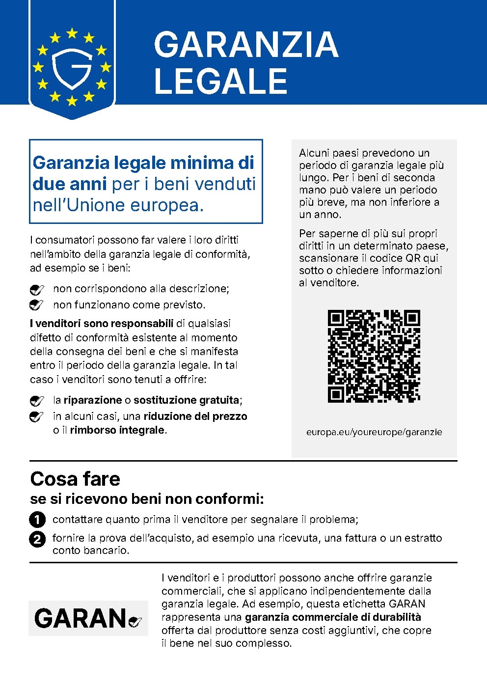 Avviso sulla garanzia legale armonizzata UE